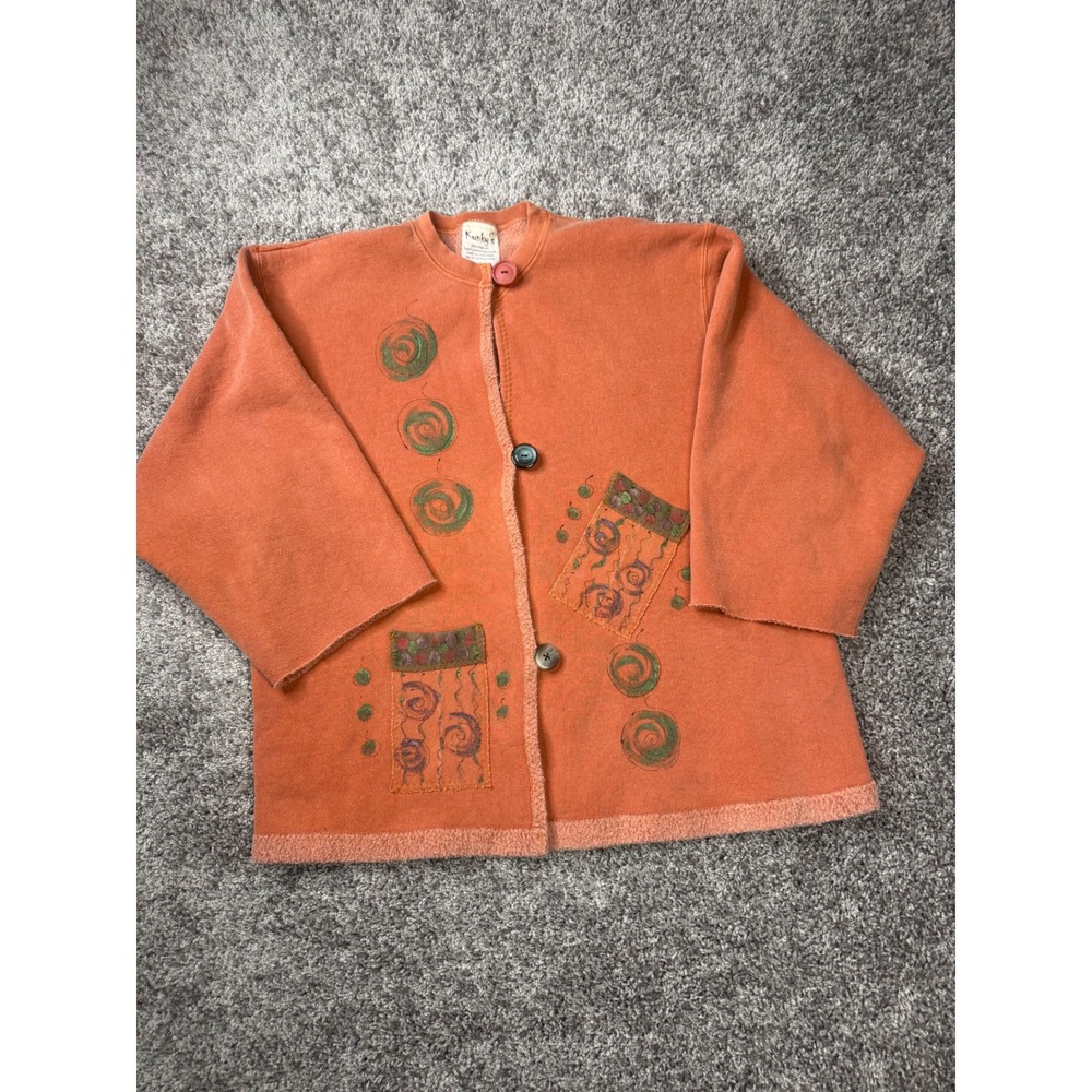 Vintage 1990s Kunky's Hand Painted Wearable Art Cardigan Jacket L Made USA